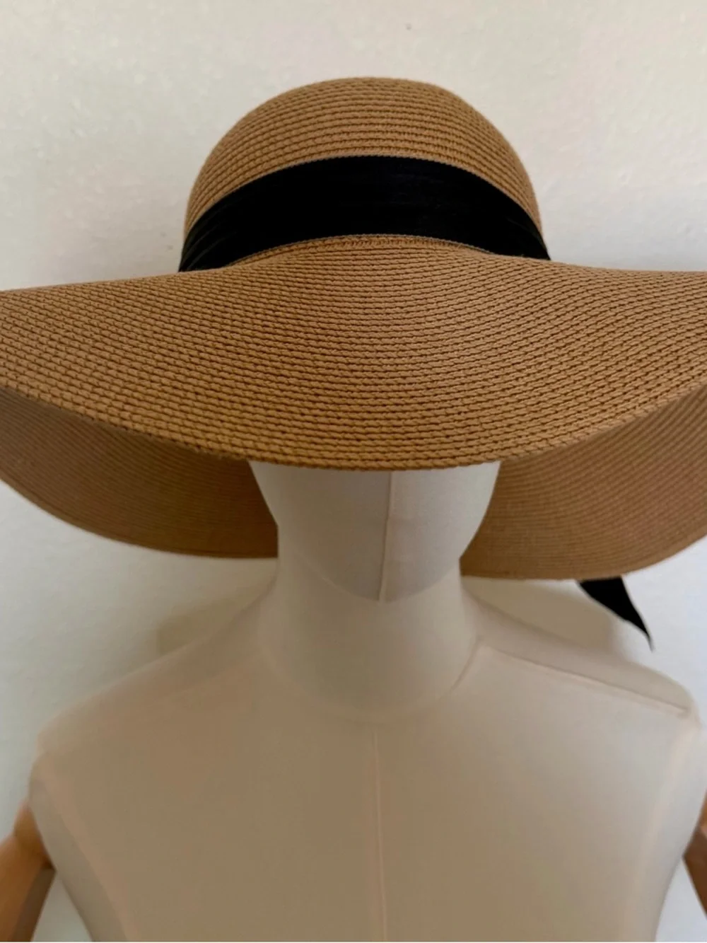 Bundle! - Two Wide Brim Sun Hats- Black Ribbon Trim - Tan and Navy - Picture 2 of 7